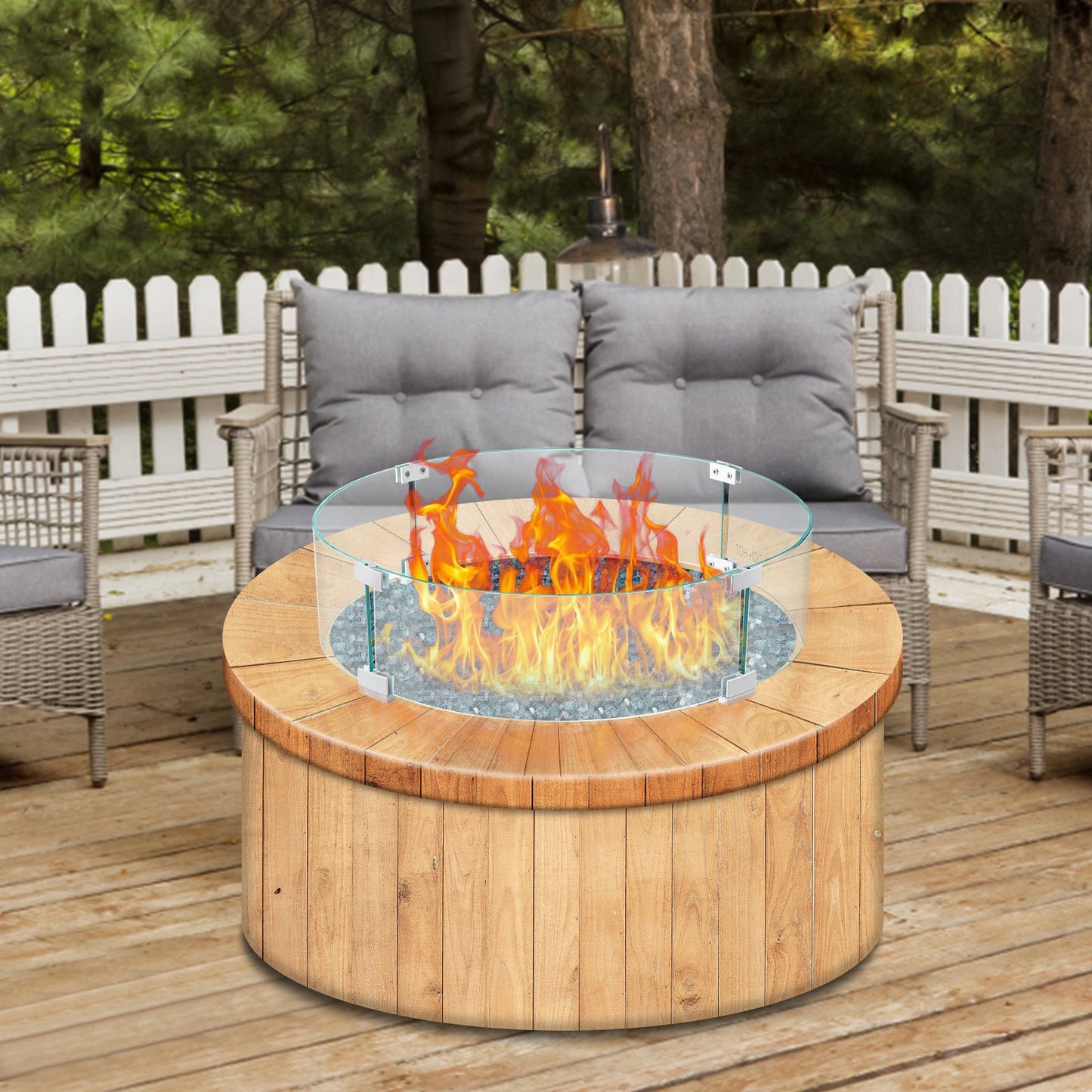 VEVOR Fire Pit Wind Guard, Glass Flame Guard, Round Glass Shield, 1/4-Inch Thick Fire Table, Clear Tempered Glass Flame Guard, Aluminum Alloy Feet for Propane, Gas, Outdoor (23 x 23 x 6 Inch)