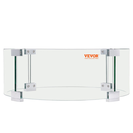 VEVOR Fire Pit Wind Guard, 23 x 23 x 8 Inch Glass Flame Guard, Round Glass Shield, 1/4-Inch Thick Fire Table, Clear Tempered Glass Flame Guard, Aluminum Alloy Feet for Propane, Gas, Outdoor