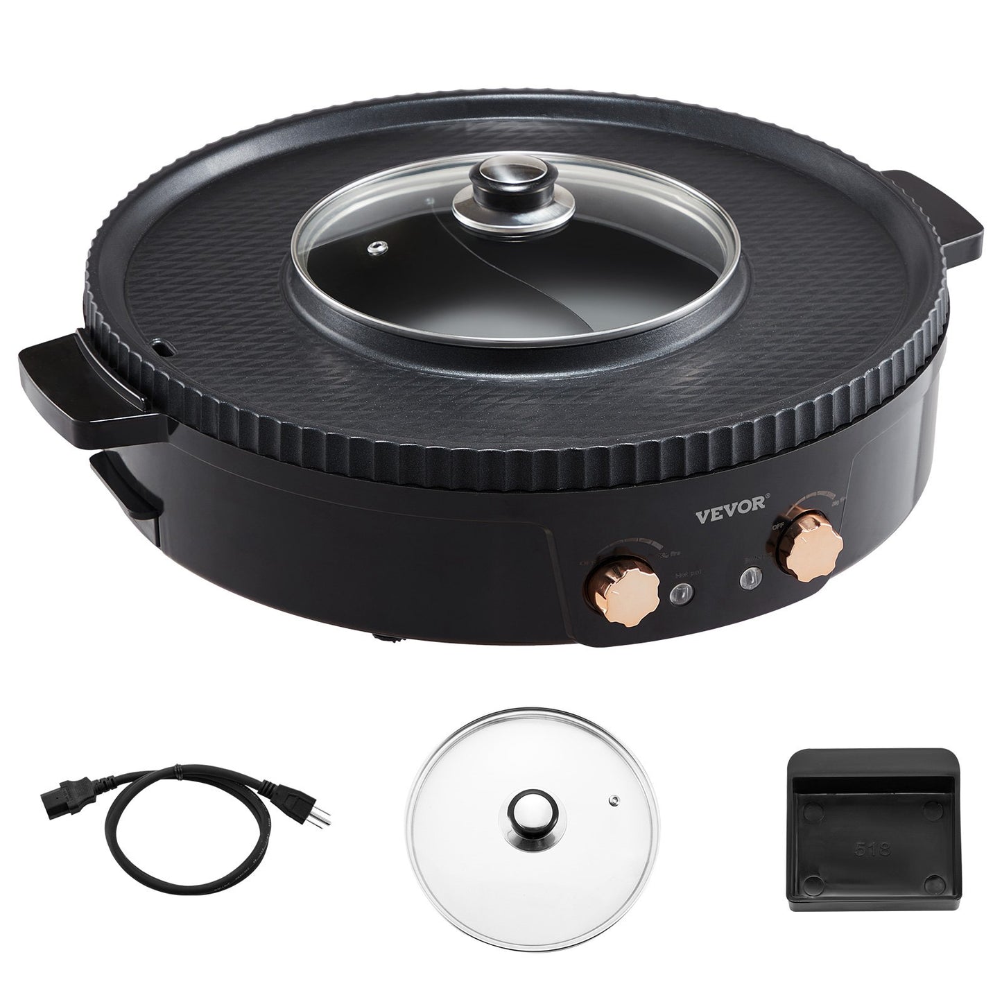 VEVOR Hot Pot with Grill 1800W 2-in-1 Electric Smokeless Grill and Hot Pot