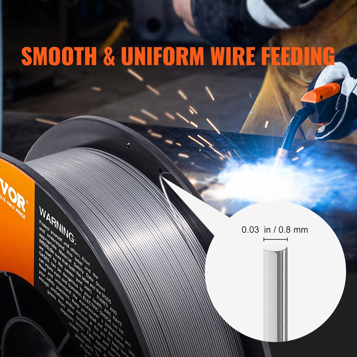 VEVOR Flux Core Welding Wire, E71T-GS 0.030-inch 10LBS, Gasless Mild Steel MIG Welding Wire with Low Splatter for All Position Arc Welding and Outdoor Use