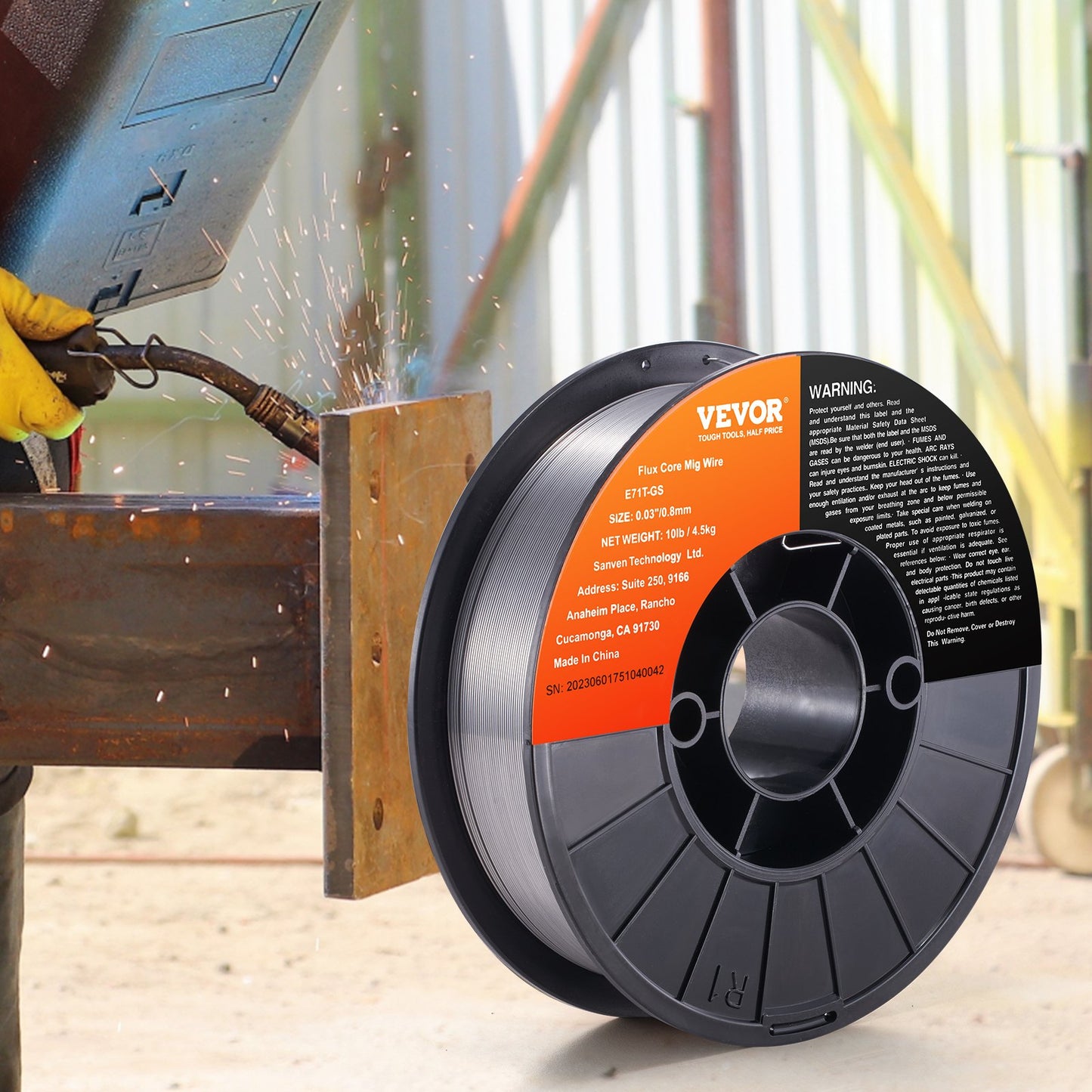 VEVOR Flux Core Welding Wire, E71T-GS 0.030-inch 10LBS, Gasless Mild Steel MIG Welding Wire with Low Splatter for All Position Arc Welding and Outdoor Use