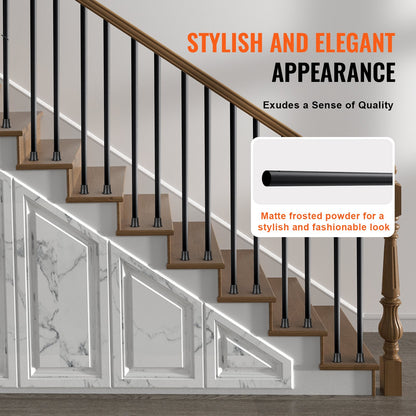 VEVOR Staircase Metal Balusters, 3/4'' Round x 32'' Long Aluminum Decorative Banister Spindles, 101 Pack Deck Baluster with Screws, Classic Hollow Deck Railing Satin Black Powder Coated for Porch