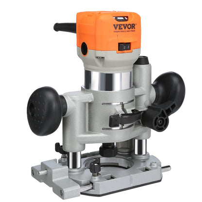 VEVOR Wood Router, 1.25HP 800W, Compact Wood Trimmer Router Combo Tool with Plunge and Fixed Base, 30000RPM 6 Variable Speeds, with 1/4'' & 5/16'' Collets Dust Hood, for Woodworking Slotting Trimming