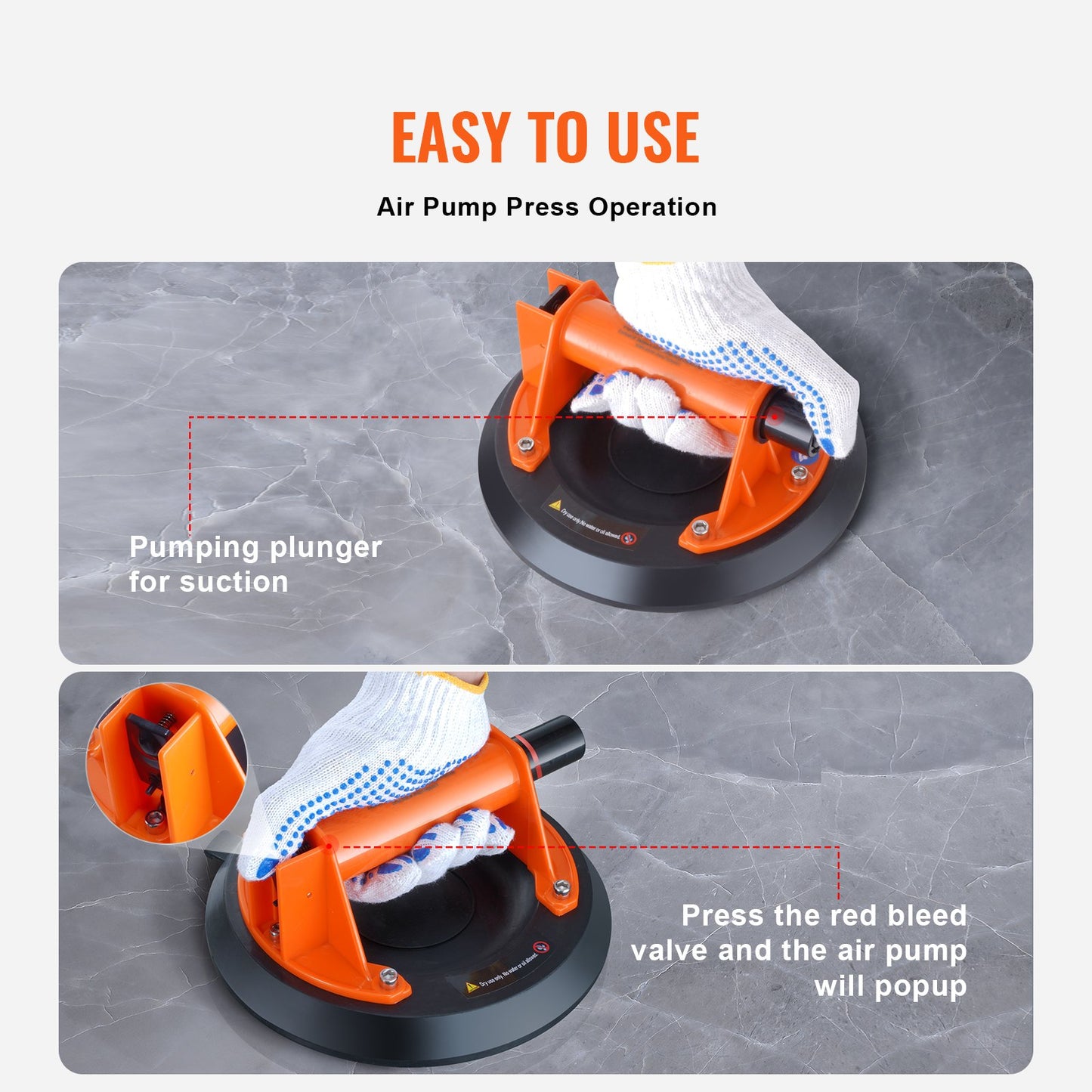 VEVOR Glass Suction Cup, 203 mm 2 Pack 278 kg Capacity, Vacuum Suction Cup with ABS Handle and Carry Box, Heavy Duty Industrial Suction Cup Lifter Tool for Glass, Granite, Tile, Metal, Wood Lifting