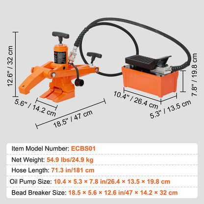 VEVOR Hydraulic Bead Breaker, 1000 PSI Tire Bead Breaker with Metal Foot Pump, Heavy-duty Steel Bead Breaker Tool for Tractors, Trucks, Buses, Lawn Mowers, ATVs