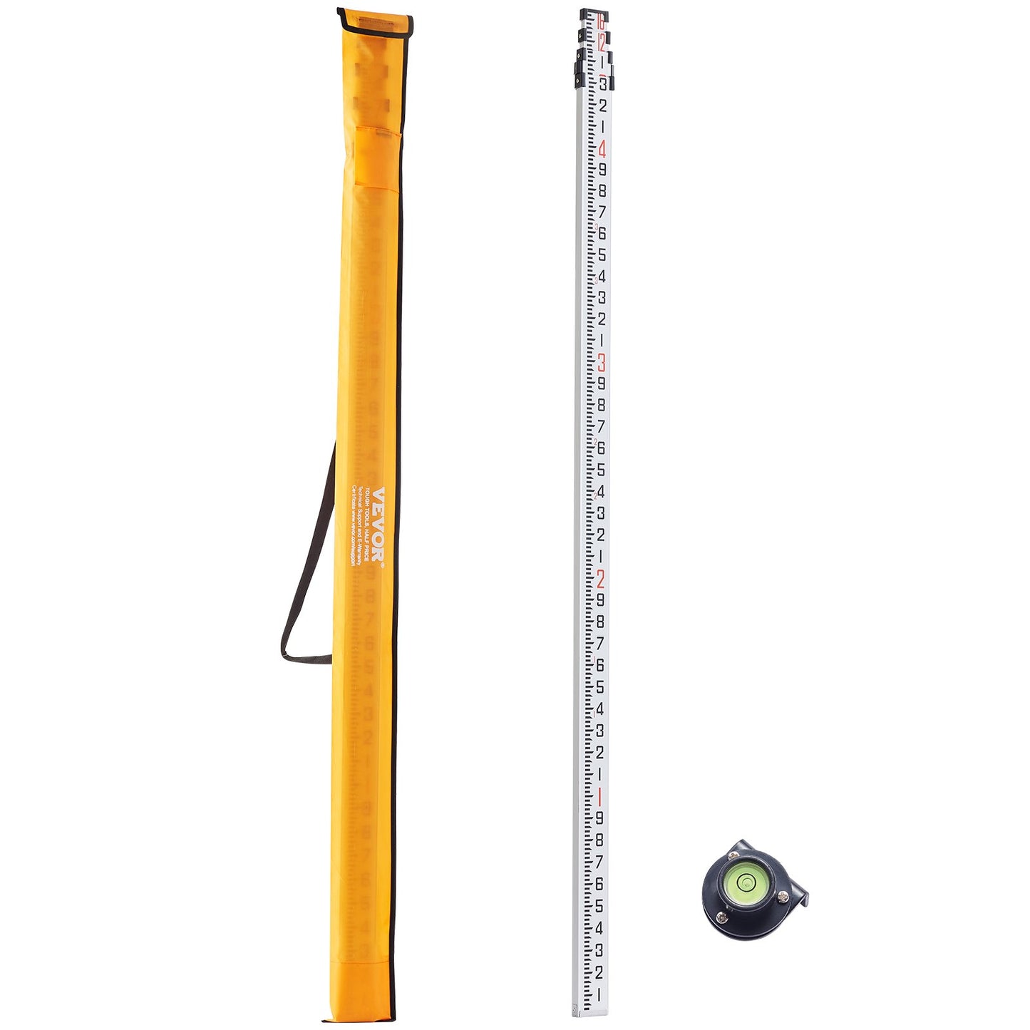 VEVOR Measuring Rod 16-Feet/10ths 4 Sections Telescopic Grade Rod 1/10ft w/ Bag
