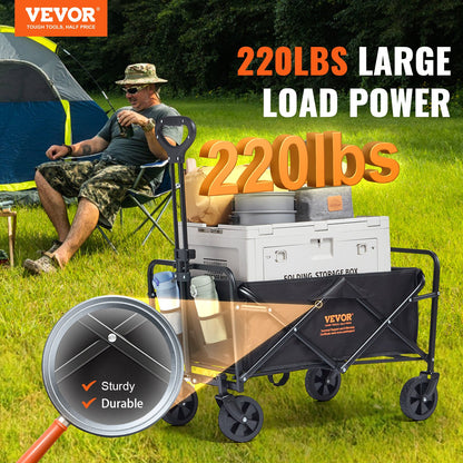 VEVOR Collapsible Folding Wagon, 2 cu.ft Grass Wagon Cart with All-Terrain 5in Wheels, Heavy Duty Folding Wagon Cart 220 lbs Weight Capacity with Drink Holders, Sports Wagon for Camping, Shopping, Gar