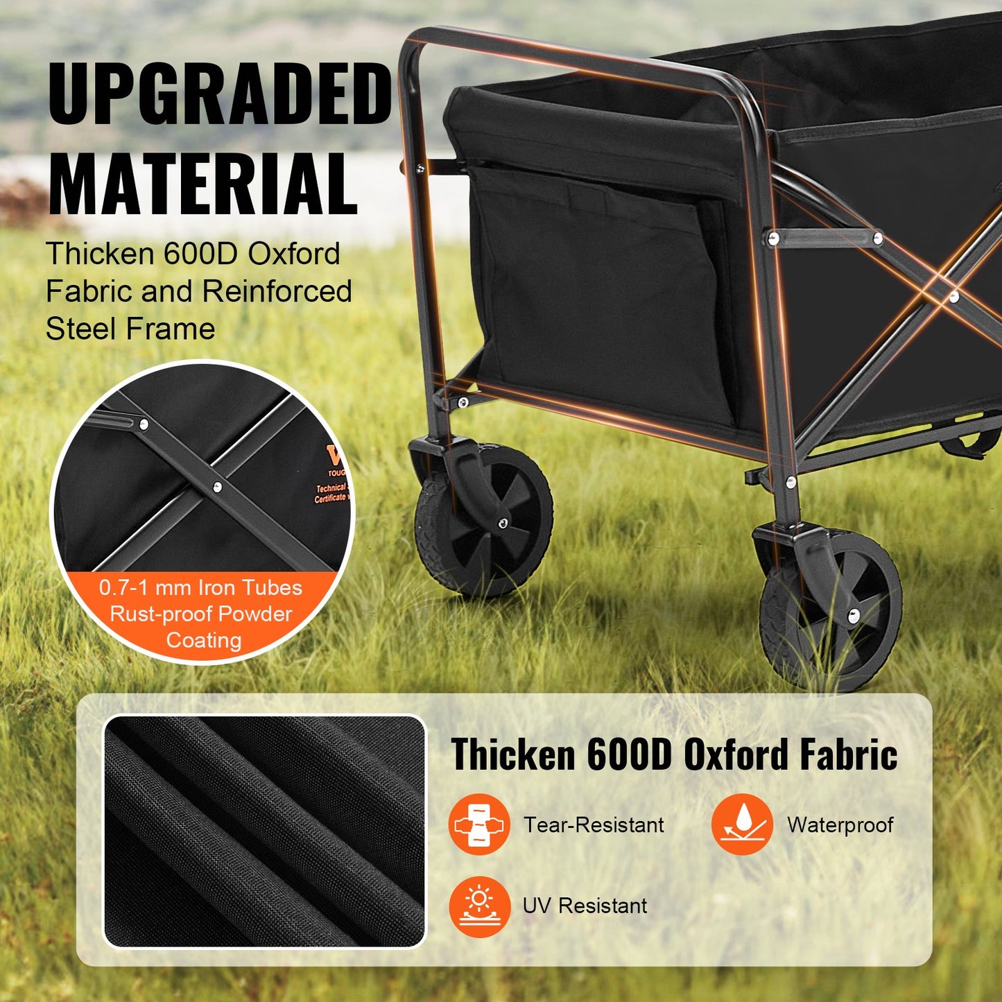 VEVOR Collapsible Folding Wagon, 2 cu.ft Grass Wagon Cart with All-Terrain 5in Wheels, Heavy Duty Folding Wagon Cart 220 lbs Weight Capacity with Drink Holders, Sports Wagon for Camping, Shopping, Gar