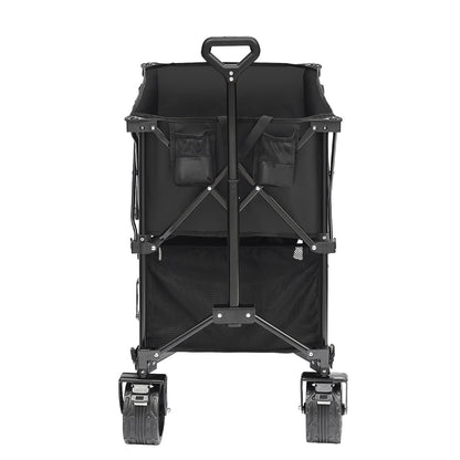 VEVOR Foldable Double Decker Wagon, 400L Collapsible Wagon Cart with All-Terrain Wheels, Heavy Duty Folding Wagon Cart 350-450 lb Weight Capacity for Camping, Shopping, Garden, 52" Extra Long Extender