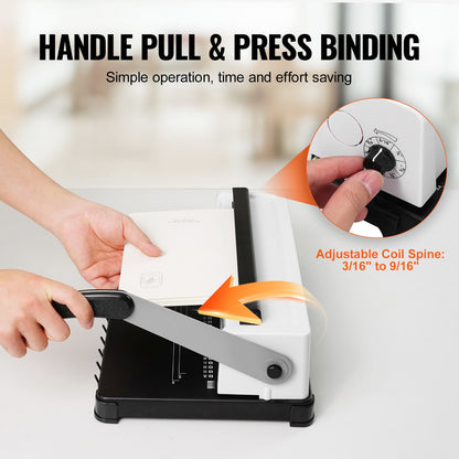 VEVOR Coil Spiral Binding Machine, Manual Book Maker 34-Holes Binding 120 Sheets, Punch Binder with Adjustable Side Margin, for Letter Size, A4, A5