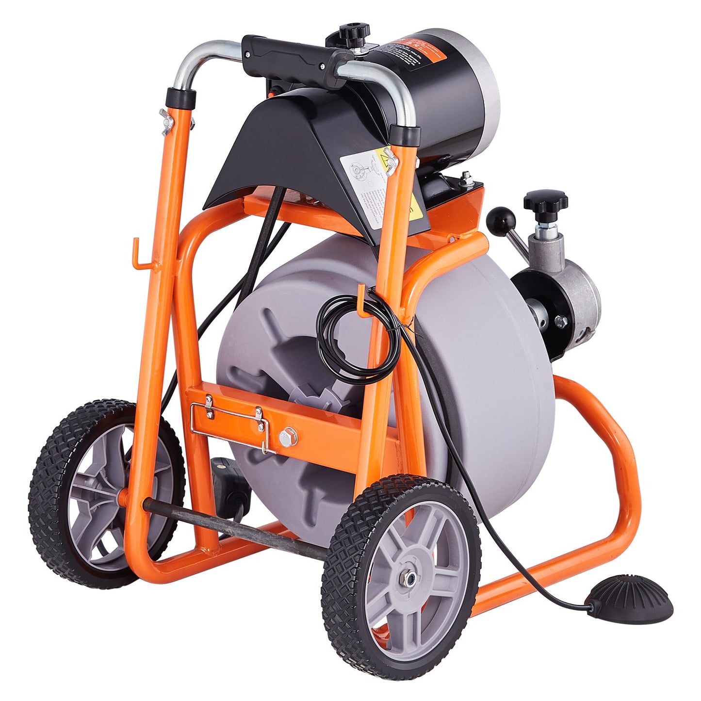 VEVOR Drain Cleaner Machine 100FT x 3/8 Inch, Auto Feed Sewer Snake Drain Auger on Wheels, Portable Drain Cleaning Machine with 8 Cutters & Air-activated Foot Switch for 2" to 4" Pipes