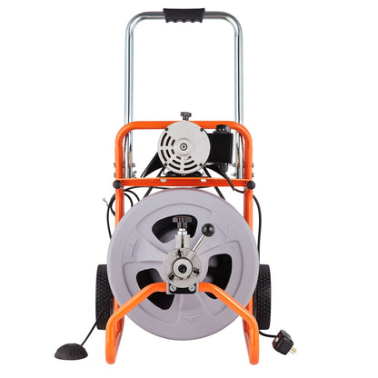 VEVOR Drain Cleaner Machine 100FT x 1/2 Inch, Auto Feed Sewer Snake Drain Auger on Wheels, Portable Drain Cleaning Machine with 8 Cutters & Air-activated Foot Switch for 2" to 4" Pipes