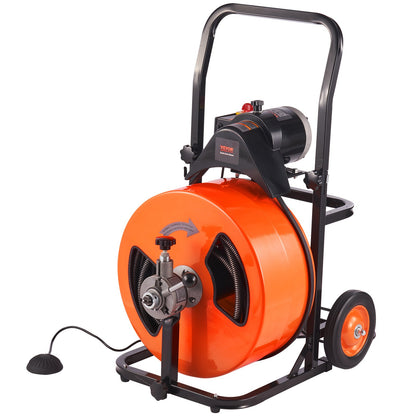 VEVOR Drain Cleaner Machine Electric Drain Auger 100 FT x 3/4In Auto Feed