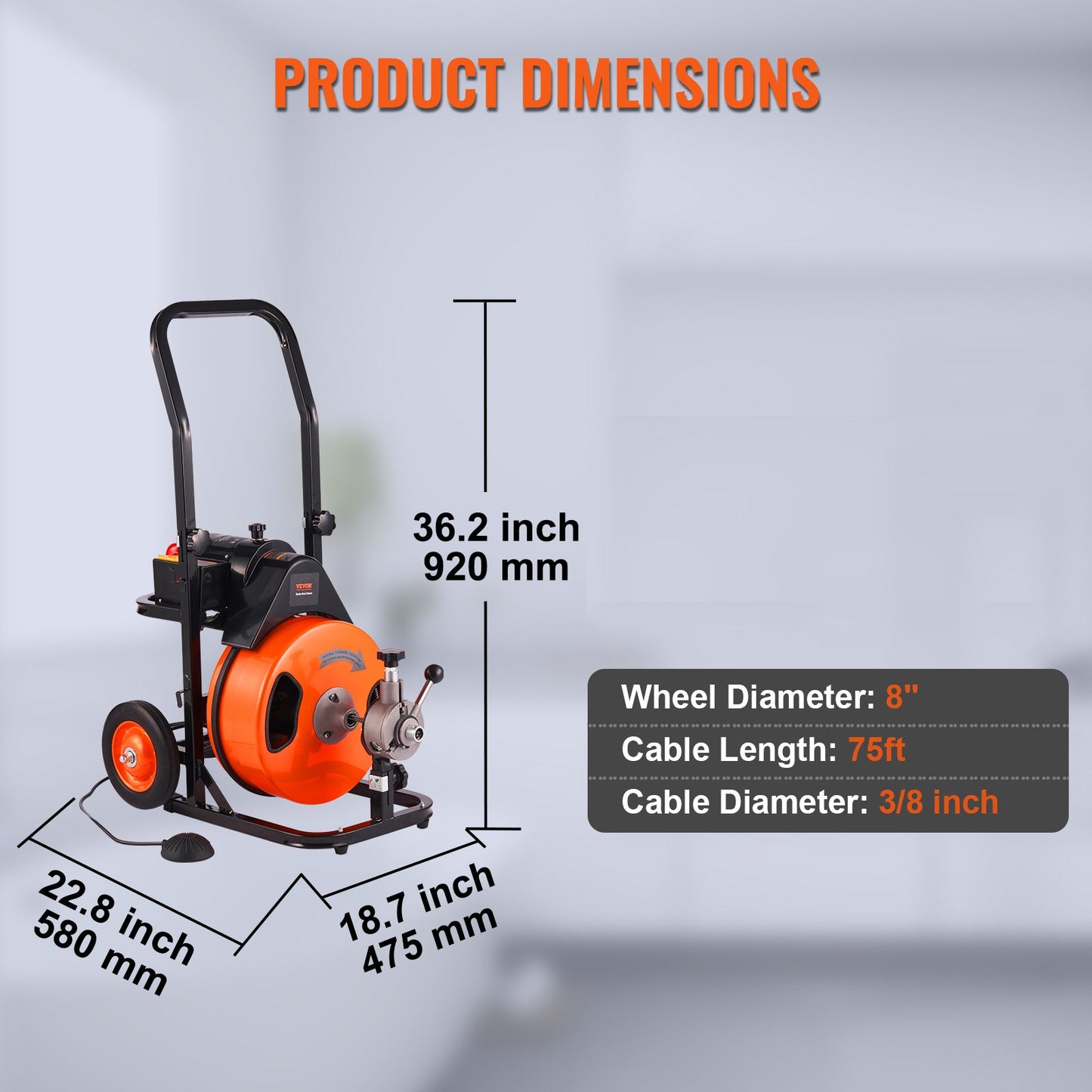 VEVOR Drain Cleaner Machine 75FT x 3/8Inch, Auto Feed Sewer Snake Auger with 4 Cutter & Air-activated Foot Switch for 2" to 4" Pipes