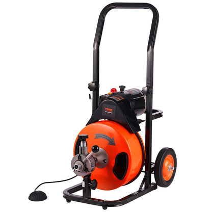 VEVOR Drain Cleaner Machine 75FT x 3/8Inch, Auto Feed Sewer Snake Auger with 4 Cutter & Air-activated Foot Switch for 2" to 4" Pipes