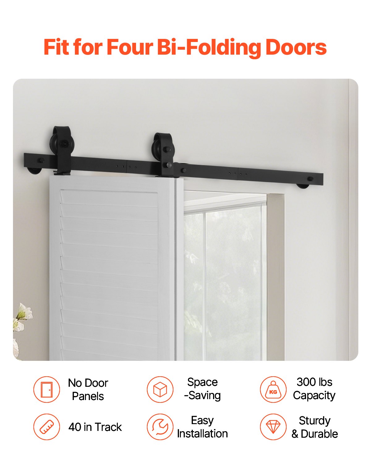 VEVOR Bi-Folding Sliding Barn Door Hardware Track Kit 40" for Two 18" Doors