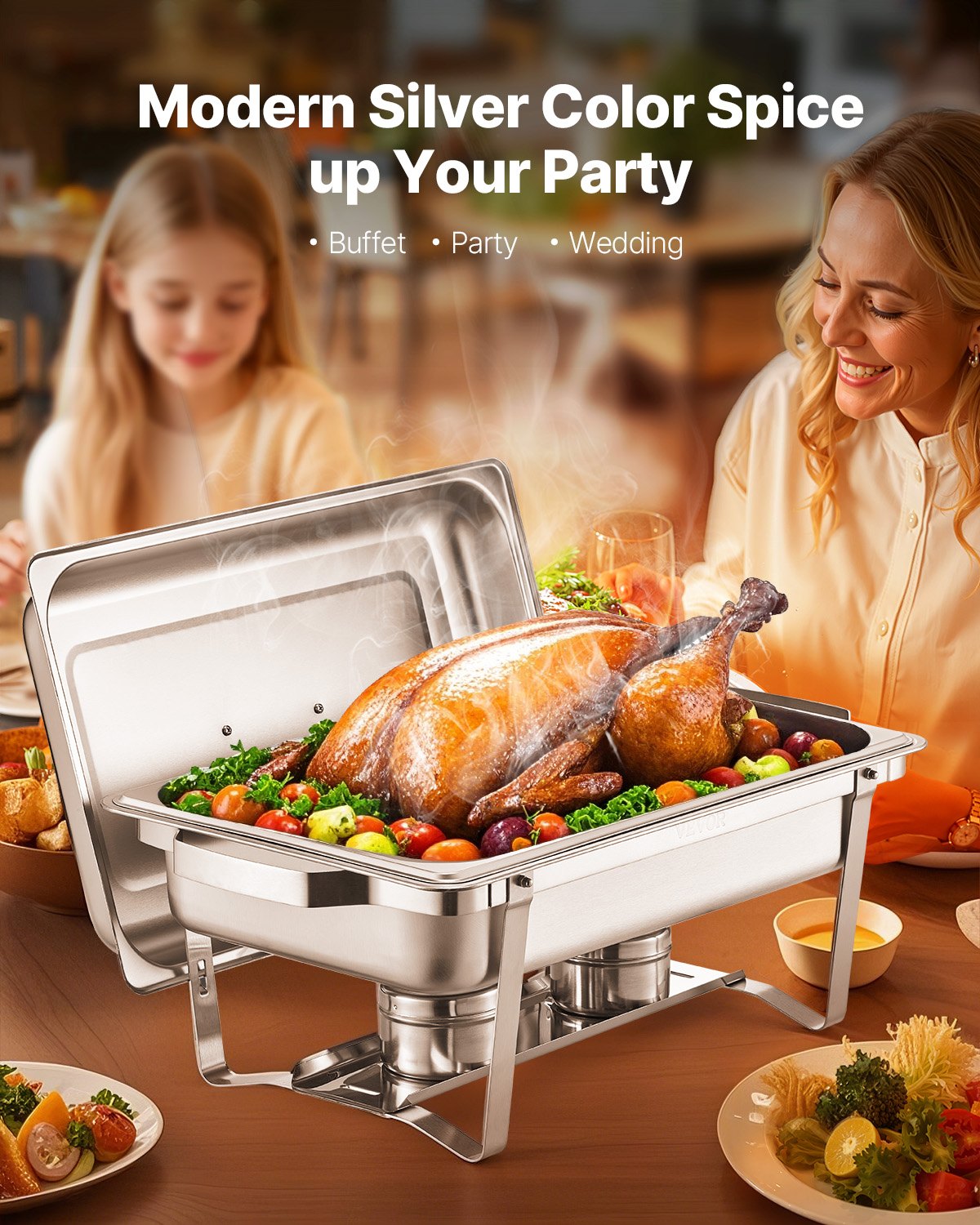 VEVOR 8 Qt 4 Pack Rectangle Chafing Dish Buffet Set Fullsize Pan Stainless Steel