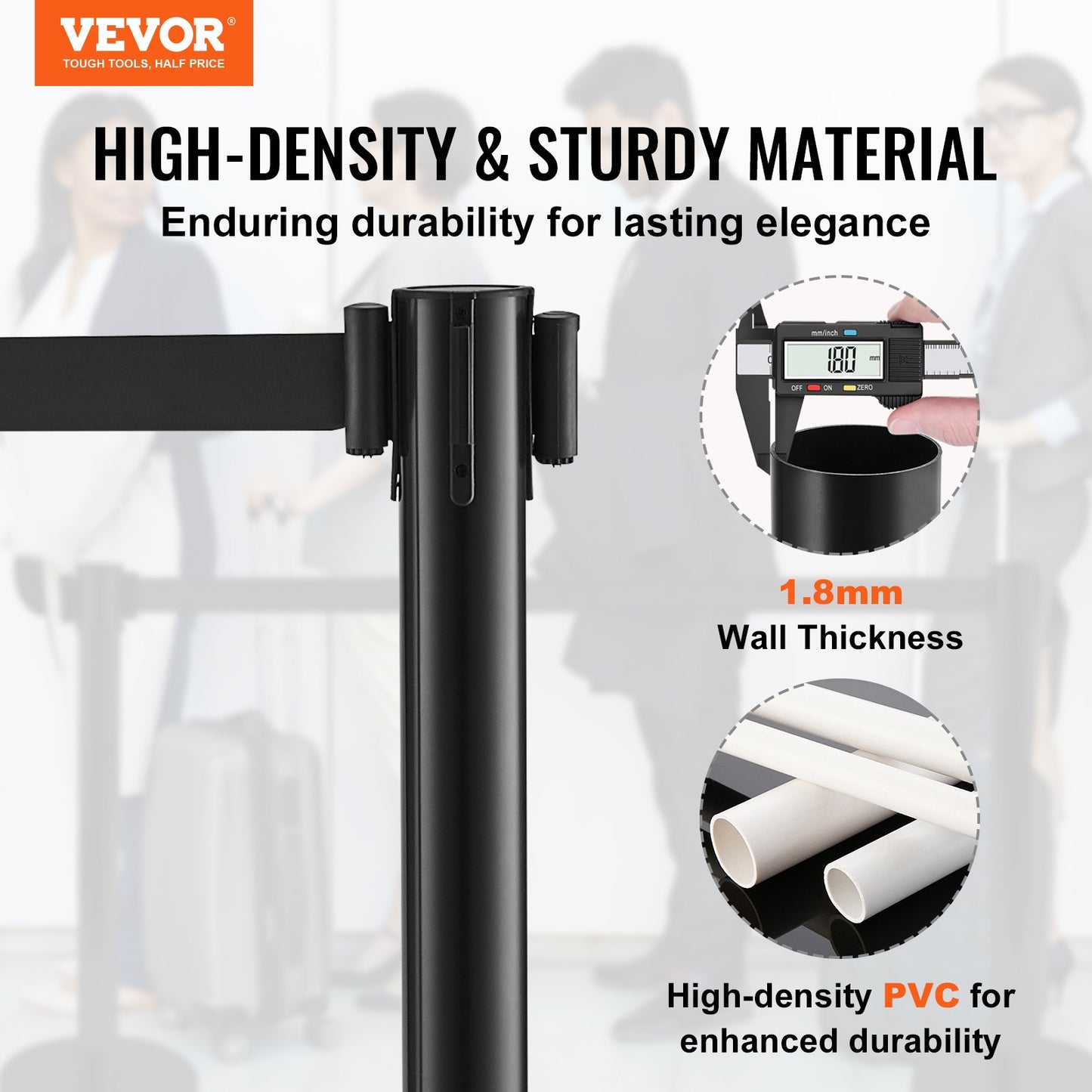 VEVOR Crowd Control Stanchions, 6-Pack Crowd Control Barriers with 3PCS 6.5FT Black Retractable Belts, Plastic Stanchion Queue Post, Belt Barriers Line Divider Stanchion Set for Airport, Exhibition