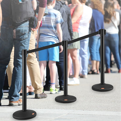 VEVOR Crowd Control Stanchions, 6-Pack Crowd Control Barriers with 3PCS 6.5FT Black Retractable Belts, Plastic Stanchion Queue Post, Belt Barriers Line Divider Stanchion Set for Airport, Exhibition