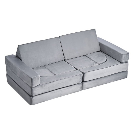 VEVOR Modular Kids Play Couch, Sectional Toddler Sofa with Armrests, 28D Sponge & Short Pile, Convertible Kids Modular Couch DIY Creative Combination for Playroom, Bedroom, Living Room, 14 Pcs, Gray