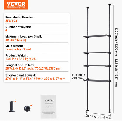 VEVOR Over the Toilet Storage 4-Tier Bathroom Shelf Rack Space Saver Organizer