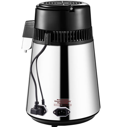 VEVOR 1.1 Gal Water Distiller, 0.3 Gal/H, 750W Distilled Water Maker Machine 0-99H Timing Set Temp Display, 304 Stainless Steel Countertop Distiller Glass Carafe Cleaning Powder 3 Carbon Packs, Silver