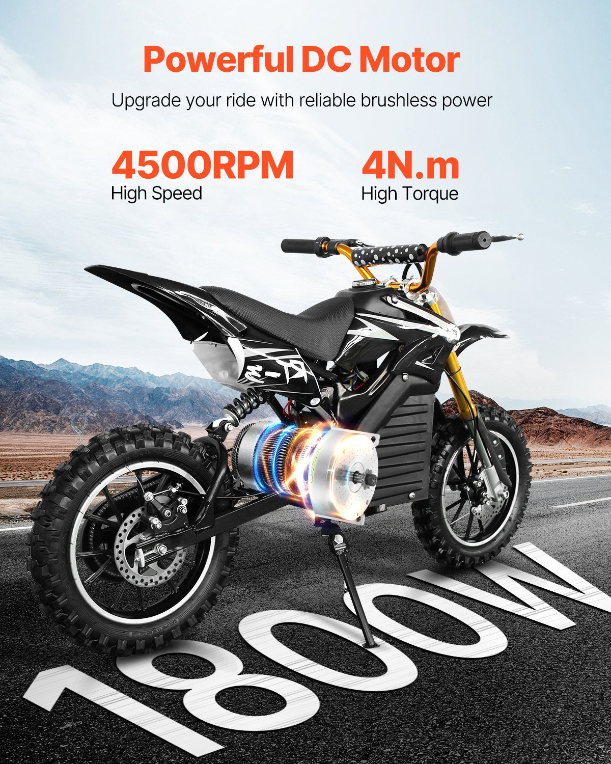 VEVOR 1800W Electric Brushless DC Motor 48V 4500rpm Motor for E-Bike Dirt Bike
