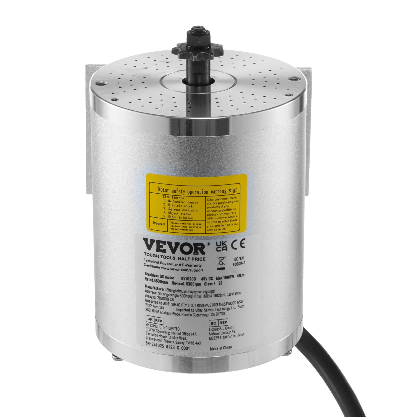 VEVOR 1800W Electric Brushless DC Motor 48V 4500rpm Motor for E-Bike Dirt Bike