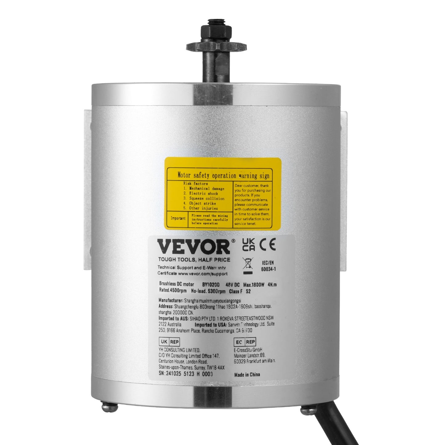 VEVOR 1800W Electric Brushless DC Motor 48V 4500rpm Motor for E-Bike Dirt Bike