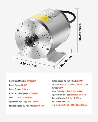 VEVOR 500W Electric Brushless DC Motor Kit 36V 3000rpm with Upgraded Controller