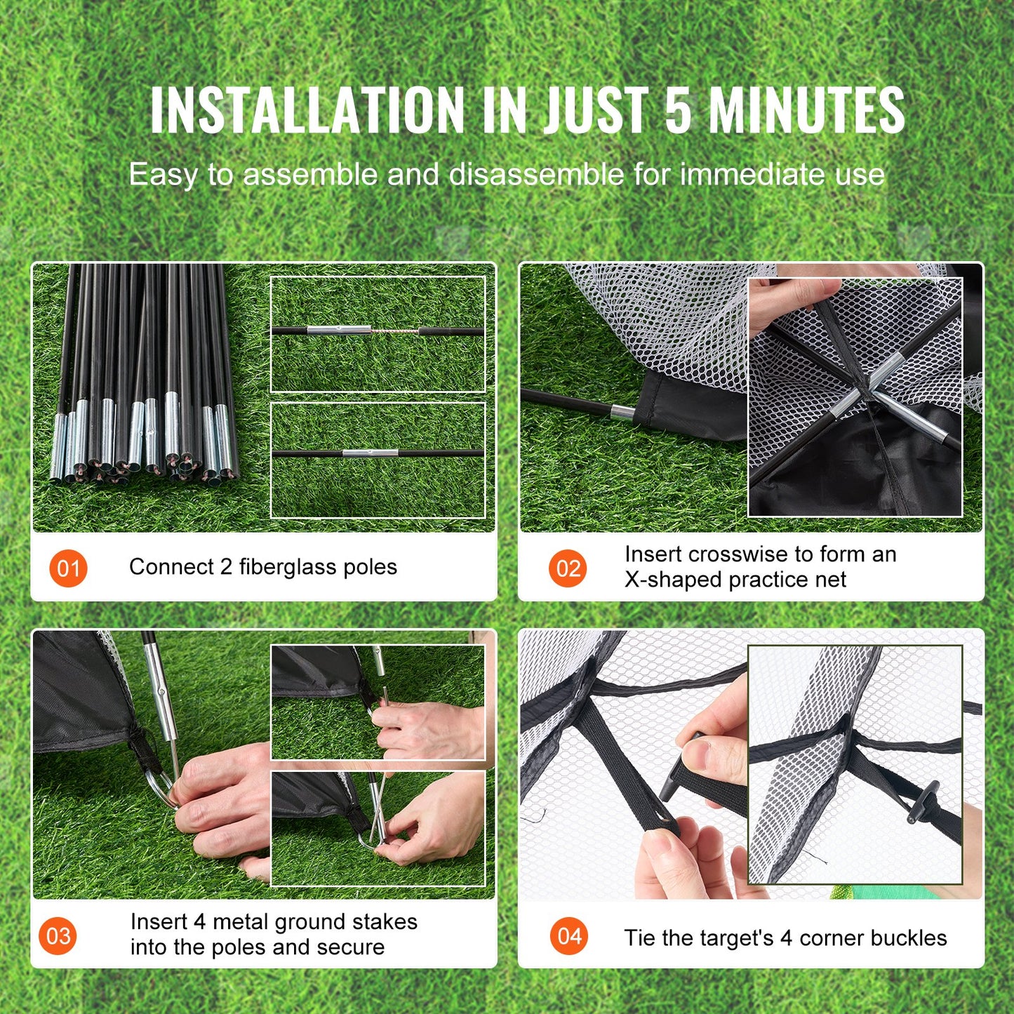 VEVOR Golf Net, 10x7ft All in 1 Practice Net, Indoor Outdoor Home Golf Swing Training, Golf Hitting Aid Net with Target/Turf Mats/Balls/Tee/Golf Club/Bag, for Backyard Driving Chipping, Gift for Men