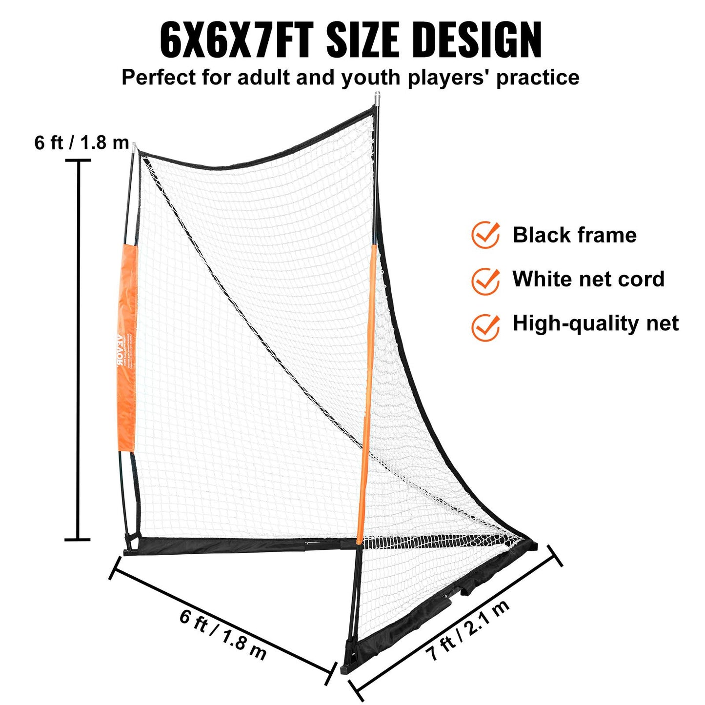 VEVOR Lacrosse Goal, 1.8mx1.8m Lacrosse Net, Portable Lacrosse Goal with Carry Bag, Fiberglass Rod Backyard Lacrosse Training Equipment, Easy Setup Collegiate Goal, Perfect for Youth Adult Training