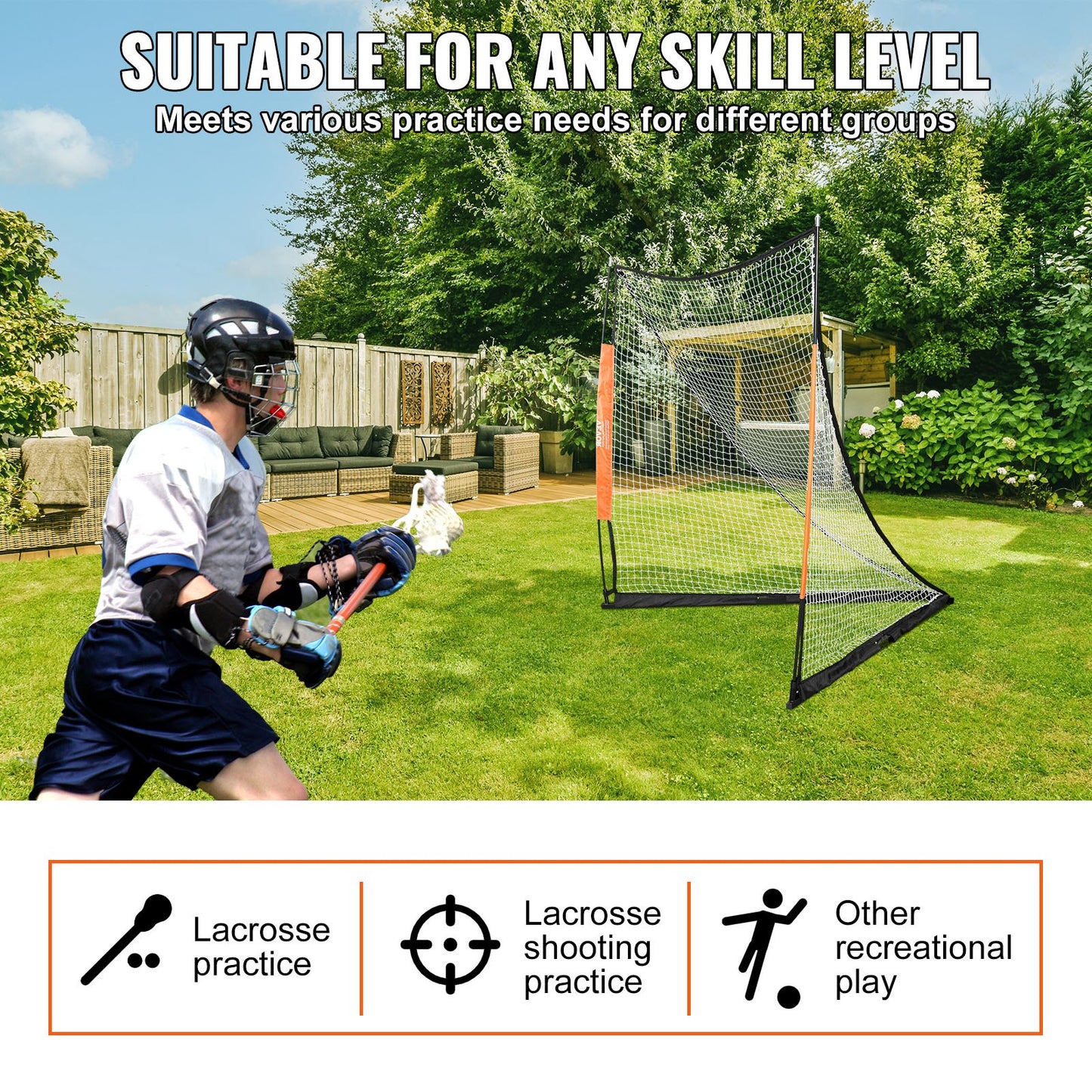 VEVOR Lacrosse Goal, 1.8mx1.8m Lacrosse Net, Portable Lacrosse Goal with Carry Bag, Fiberglass Rod Backyard Lacrosse Training Equipment, Easy Setup Collegiate Goal, Perfect for Youth Adult Training