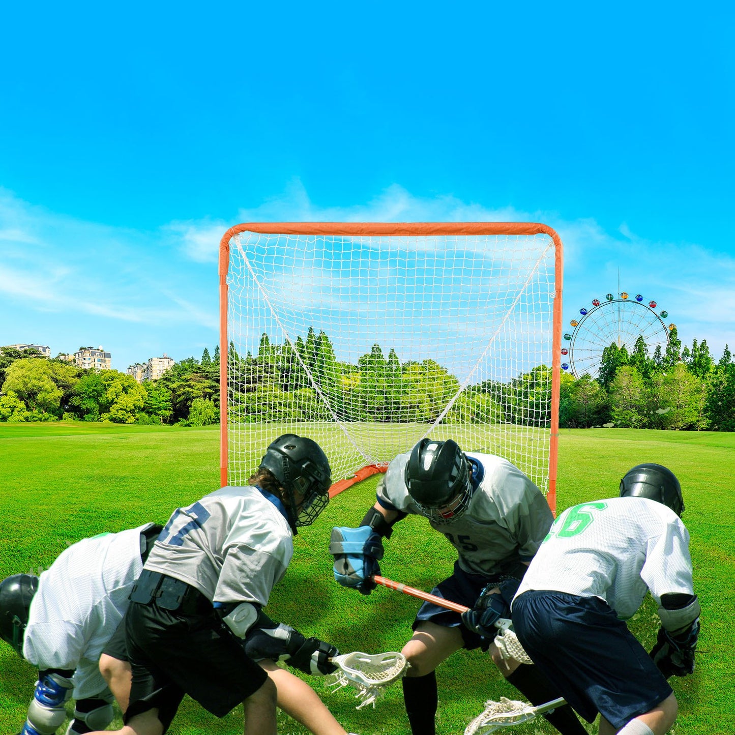 VEVOR Lacrosse Goal, 1.2 mx 1.2 m Small Kids Lacrosse Net, Folding Portable Lacrosse Goal with Carry Bag, Iron Frame Backyard Training Equipment, Quick & Easy Setup, Perfect for Youth Training, Orange