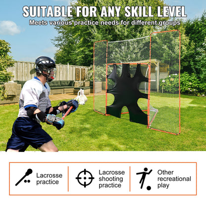 VEVOR 3-IN-1 Lacrosse Goal with Backstop and Target,3.7mx2.7m Lacrosse Net, Steel Frame Backyard Lacrosse Rebounder Equipment, Quick & Easy Setup Training Net, Perfect for Youth Adult Training, Orange