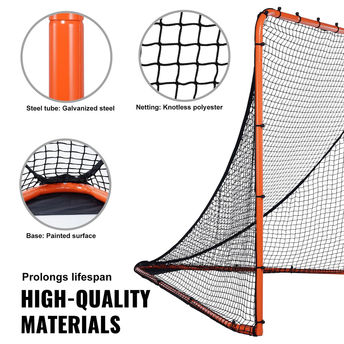 VEVOR Lacrosse Goal, 1.8mx1.8m Lacrosse Net, Folding Portable Backyard Lacrosse Training Equipment, Steel Frame Training Net, Quick & Easy Setup Lacrosse Goal, Perfect for Youth Adult Training, Orange