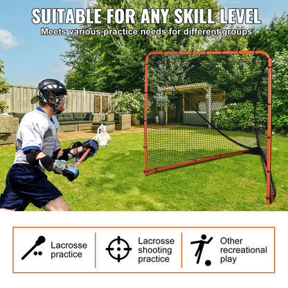 VEVOR Lacrosse Goal, 1.8mx1.8m Lacrosse Net, Folding Portable Backyard Lacrosse Training Equipment, Steel Frame Training Net, Quick & Easy Setup Lacrosse Goal, Perfect for Youth Adult Training, Orange