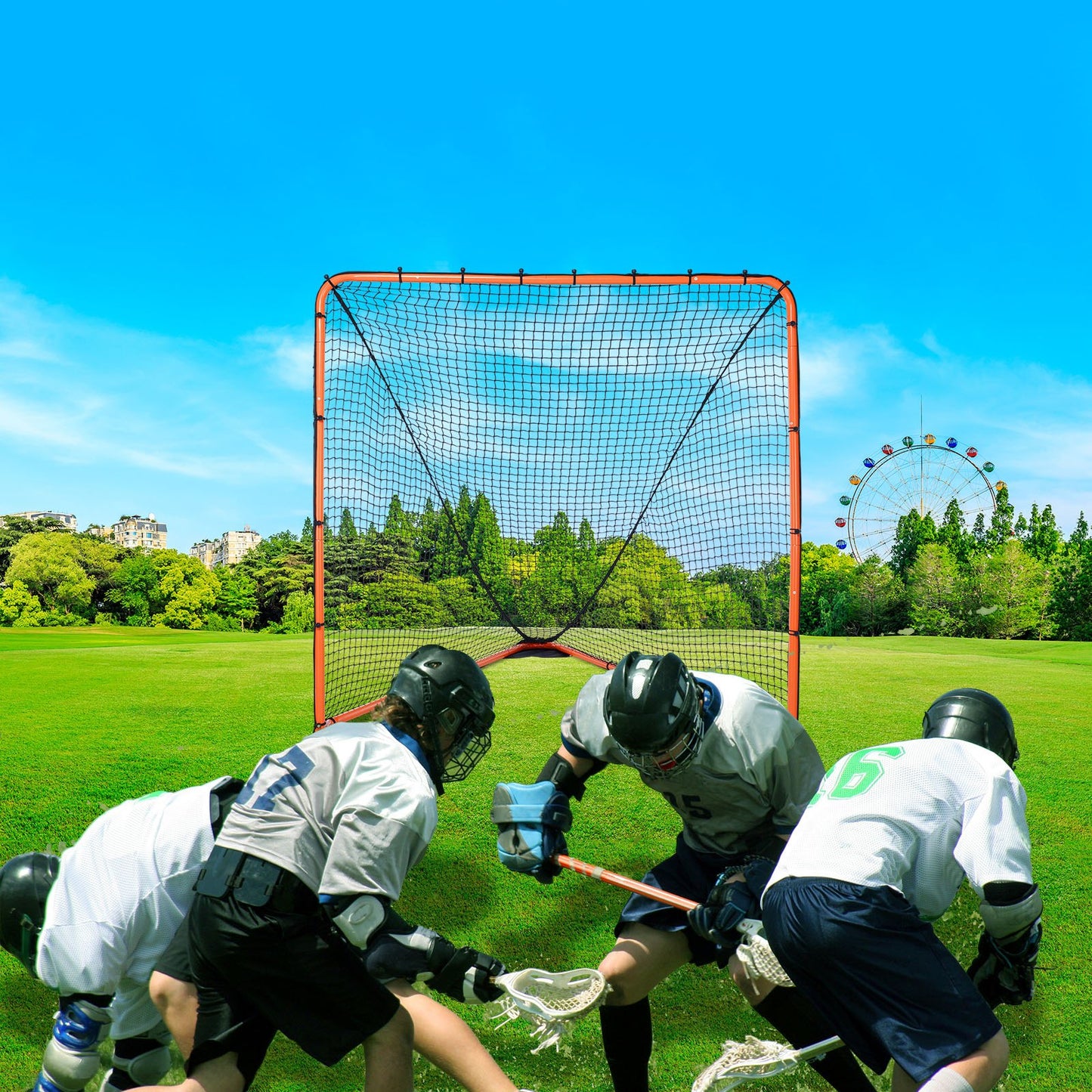 VEVOR Lacrosse Goal, 1.8mx1.8m Lacrosse Net, Folding Portable Backyard Lacrosse Training Equipment, Steel Frame Training Net, Quick & Easy Setup Lacrosse Goal, Perfect for Youth Adult Training, Orange