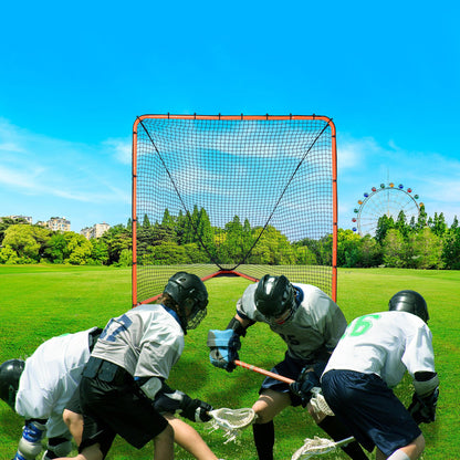 VEVOR Lacrosse Goal, 1.8mx1.8m Lacrosse Net, Folding Portable Backyard Lacrosse Training Equipment, Steel Frame Training Net, Quick & Easy Setup Lacrosse Goal, Perfect for Youth Adult Training, Orange