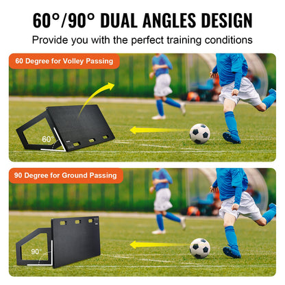 VEVOR Soccer Rebounder Board, 115x45 cm Portable Soccer Wall with 2 Angles Rebound, Foldable HDPE Kickback Rebound Board, Soccer Training Equipment for Kids and Adults, Passing & Shooting Practice