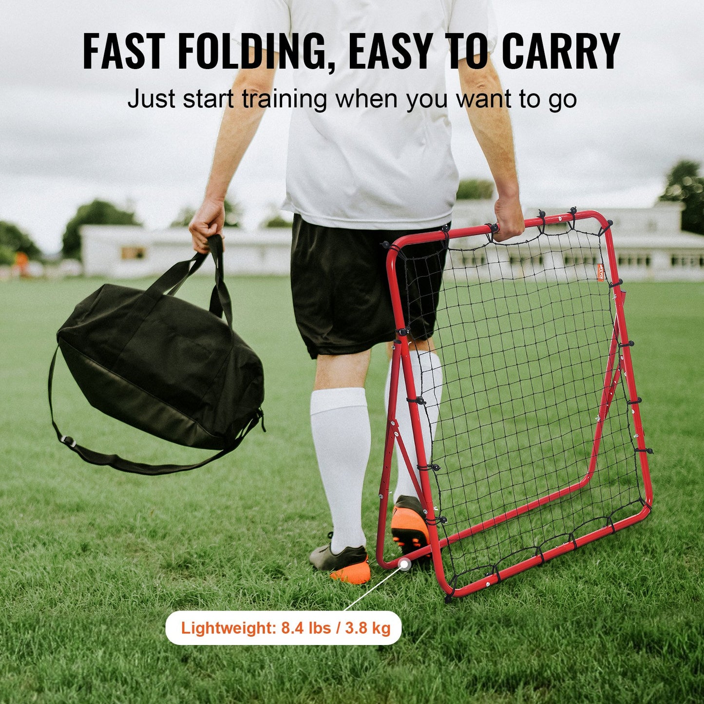 VEVOR Soccer Rebounder Rebound Net, Kick-Back 100x100 cm, Portable Football Training Gifts, Fully Adjustable Angles Goal Net, Aids & Equipment for Kids Teens & All Ages, Easy Set Up & Perfect Storage