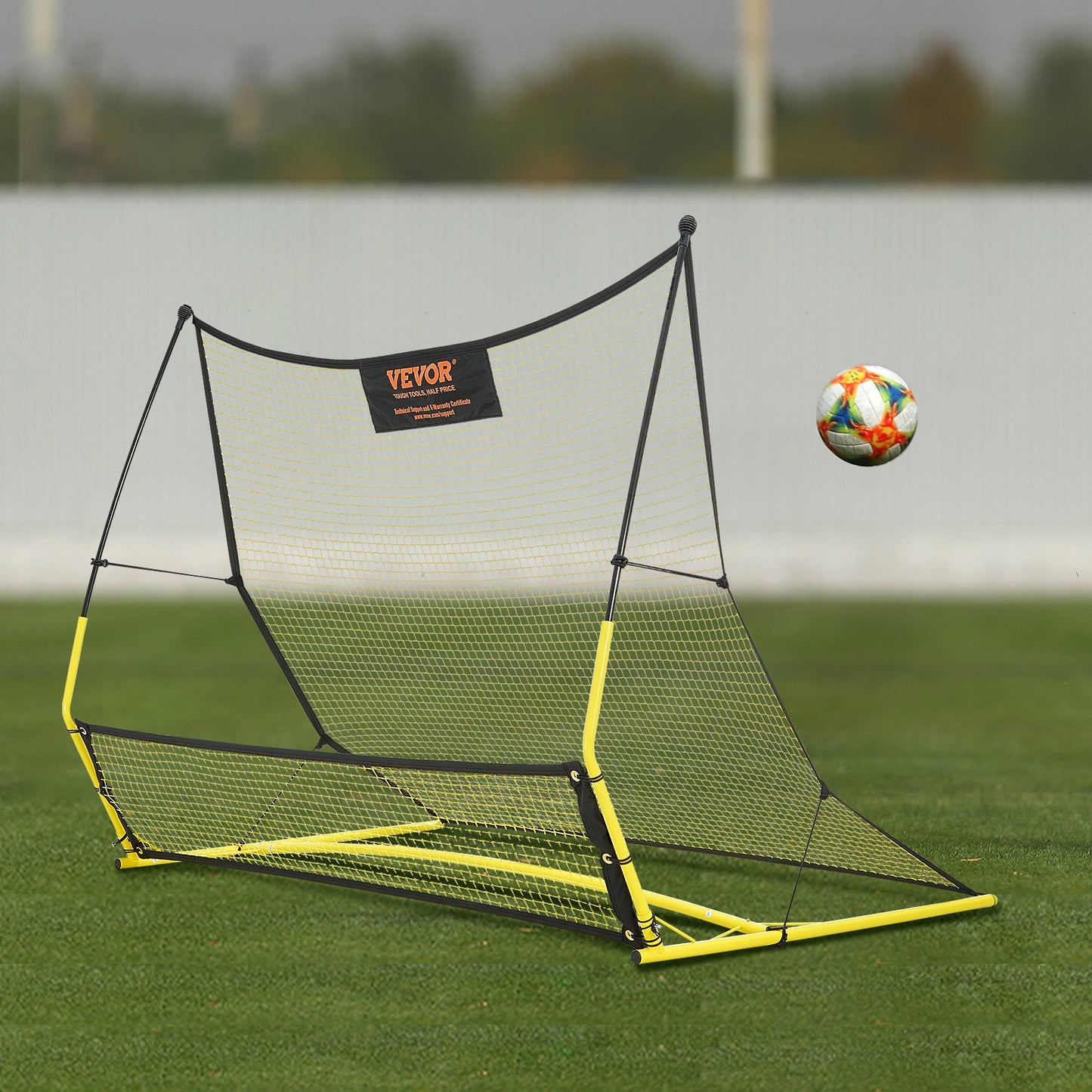 VEVOR Soccer Trainer, 2-IN-1 Portable Soccer Rebounder Net, Iron Soccer Practice Equipment, Sports Football Rebounder Wall with Portable Bag, Perfect for Team Solo Training, Passing, Volley