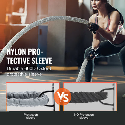 VEVOR Battle Rope 1.5" 30Ft Gym Workout Strength Training Exercise Fitness Rope