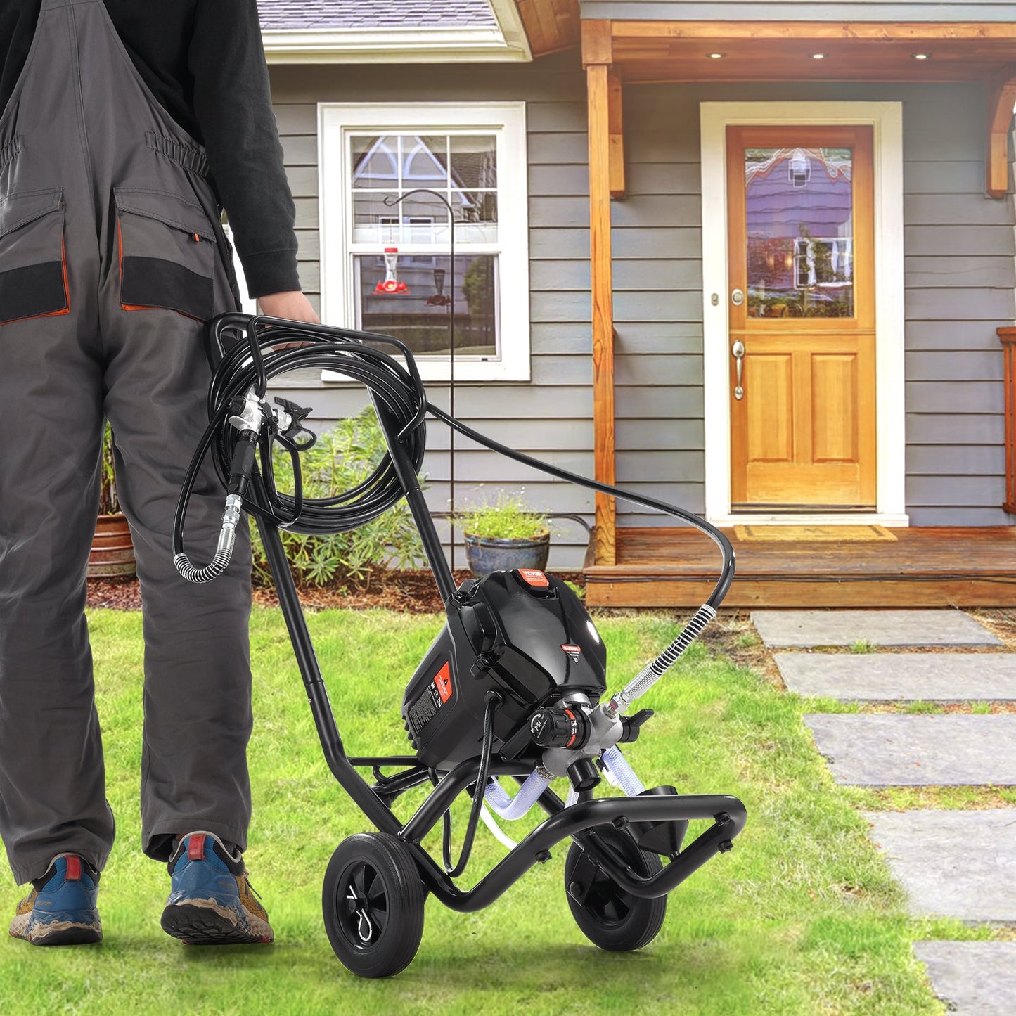 VEVOR Stand Airless Paint Sprayer, 750W 3000PSI High Efficiency Electric Airless Sprayer With Cart, Fine And Even Painting Effect, Paint Sprayers for Home Interior and Exterior Furniture and Fences