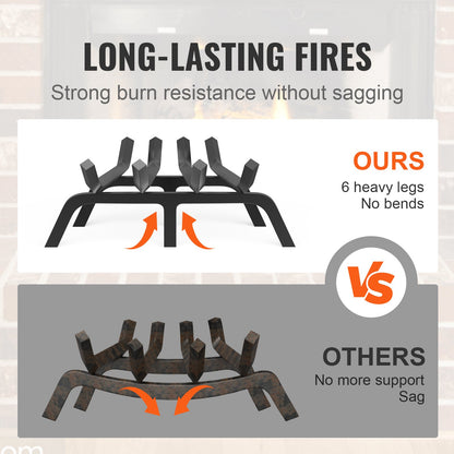 VEVOR Fireplace Log Grate, 18 inch Heavy Duty Fireplace Grate with 6 Support Legs, Solid Powder-coated Steel Bars, Log Firewood Burning Rack Holder for Indoor and Outdoor Fireplace