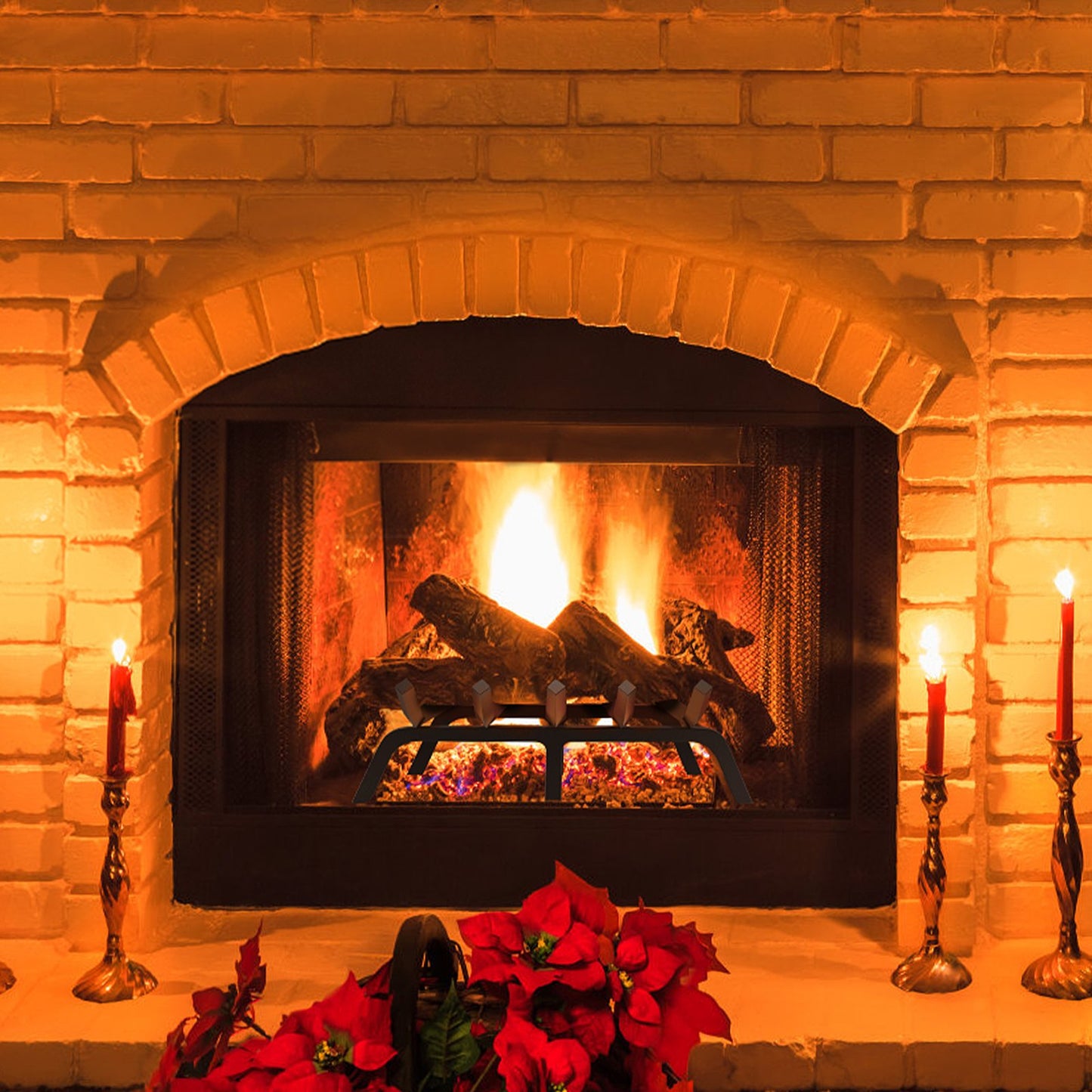 VEVOR Fireplace Log Grate, 533.4mm Heavy Duty Fireplace Grate with 6 Support Legs, 19.05mm Solid Powder-coated Steel Bars, Log Firewood Burning Rack Holder for Indoor and Outdoor Fireplace