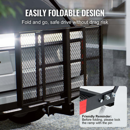 VEVOR Hitch Mount Wheelchair Carrier 45.3" x 25.6", 500LBS Mobility Scooter Carrier with Folding Ramp, Iron Trailer Hitch Rack Basket with Stabilizer, Straps, Fit 2" Hitch Receiver for SUV Van Car