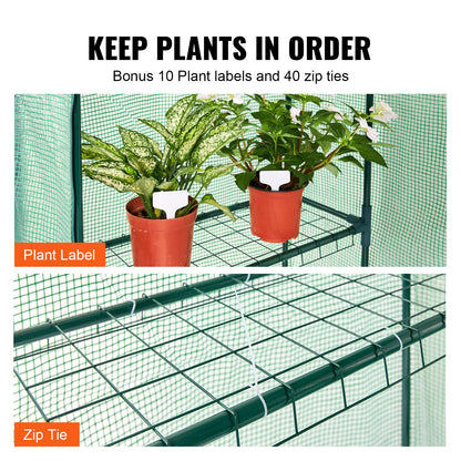 VEVOR Walk-in Green House, 4.6 x 2.4 x  6.7 ft  Greenhouse with Shelves, Set Up in Minutes, High Strength PE Cover with Doors & Windows and Steel Frame, Suitable for Planting and Storage, Green