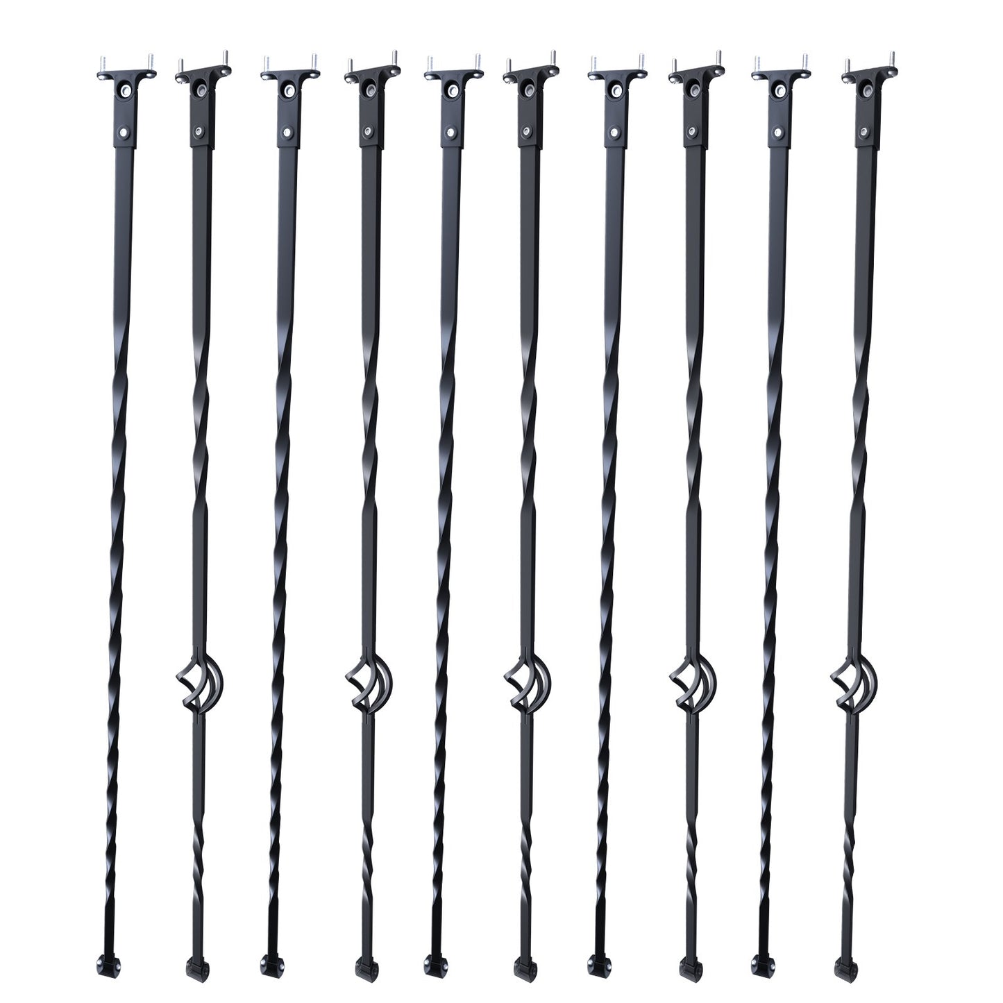 VEVOR Staircase Metal Balusters, 44'' x 1/2" Galvanized Steel Decorative Banister Spindles, 10 Pack Deck Baluster with Hollow Single Baskets, Twists, Spiral Stair Railing w/ Shoes & Screws