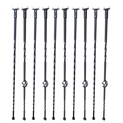 VEVOR Staircase Metal Balusters, 44'' x 1/2" Galvanized Steel Decorative Banister Spindles, 10 Pack Deck Baluster with Hollow Single Baskets, Twists, Spiral Stair Railing w/ Shoes & Screws